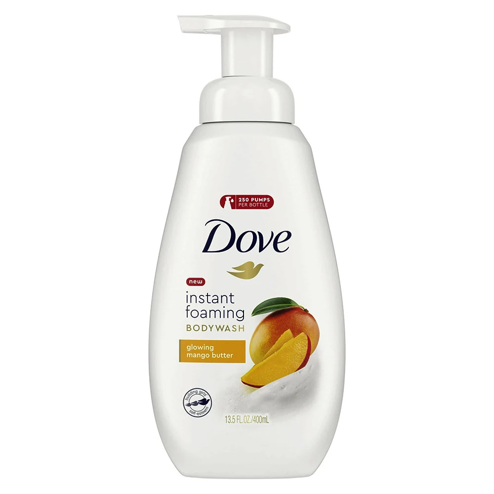 Exclusive Dove Instant Foaming Glowing Mango Butter Body Wash Soap 13.5 Oz Responsible