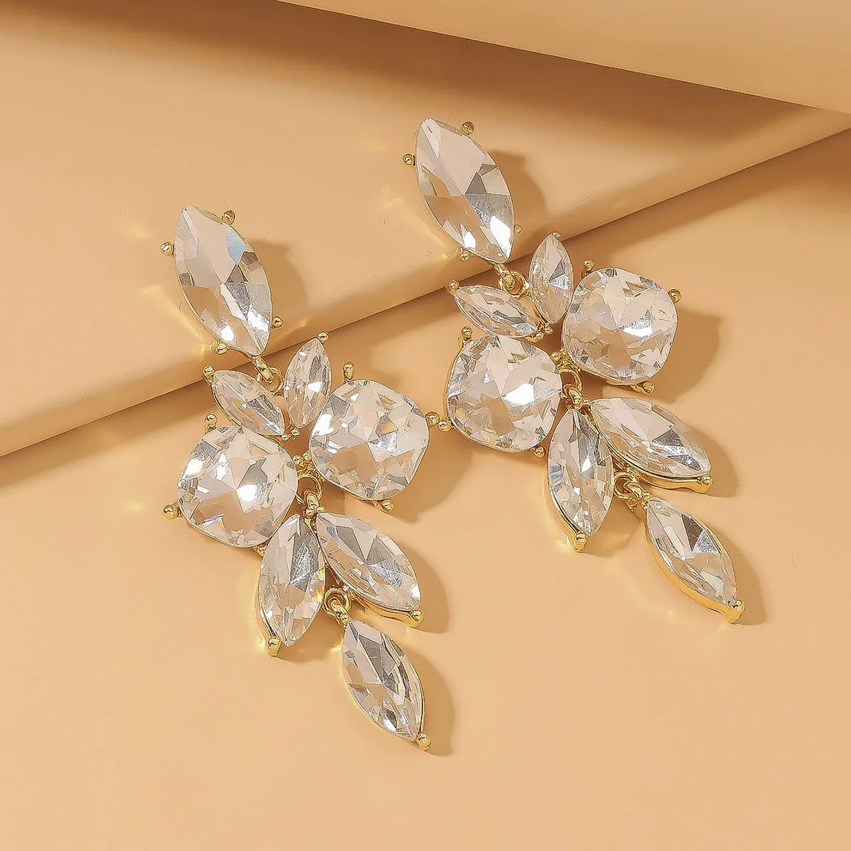 Certified Crystal Goldtone Tiered Marquise Drop Earrings Powerful