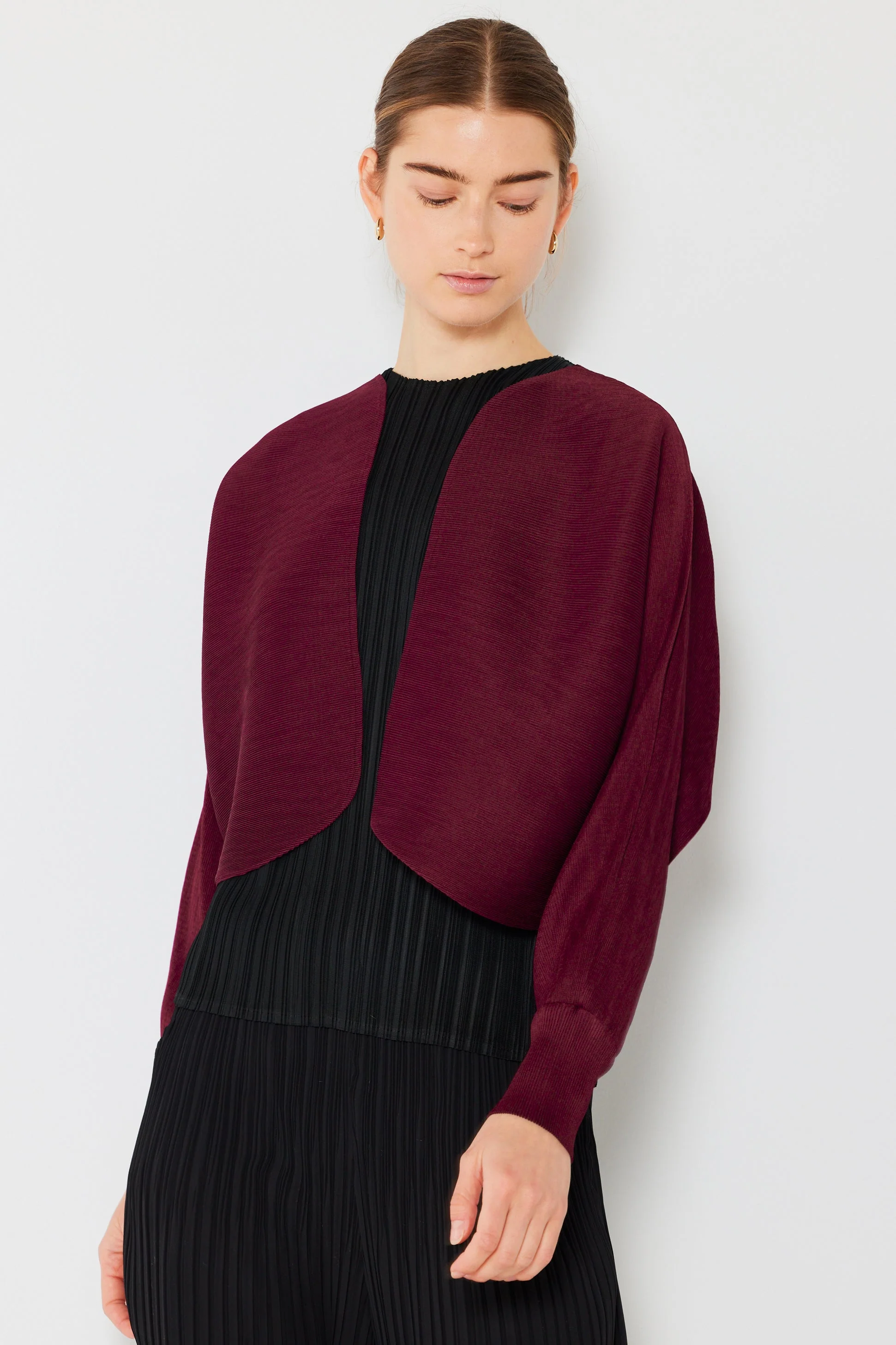 Smart Marina West Pleated Puff Sleeve Bolero Jacket J04SR - Wine Convenient