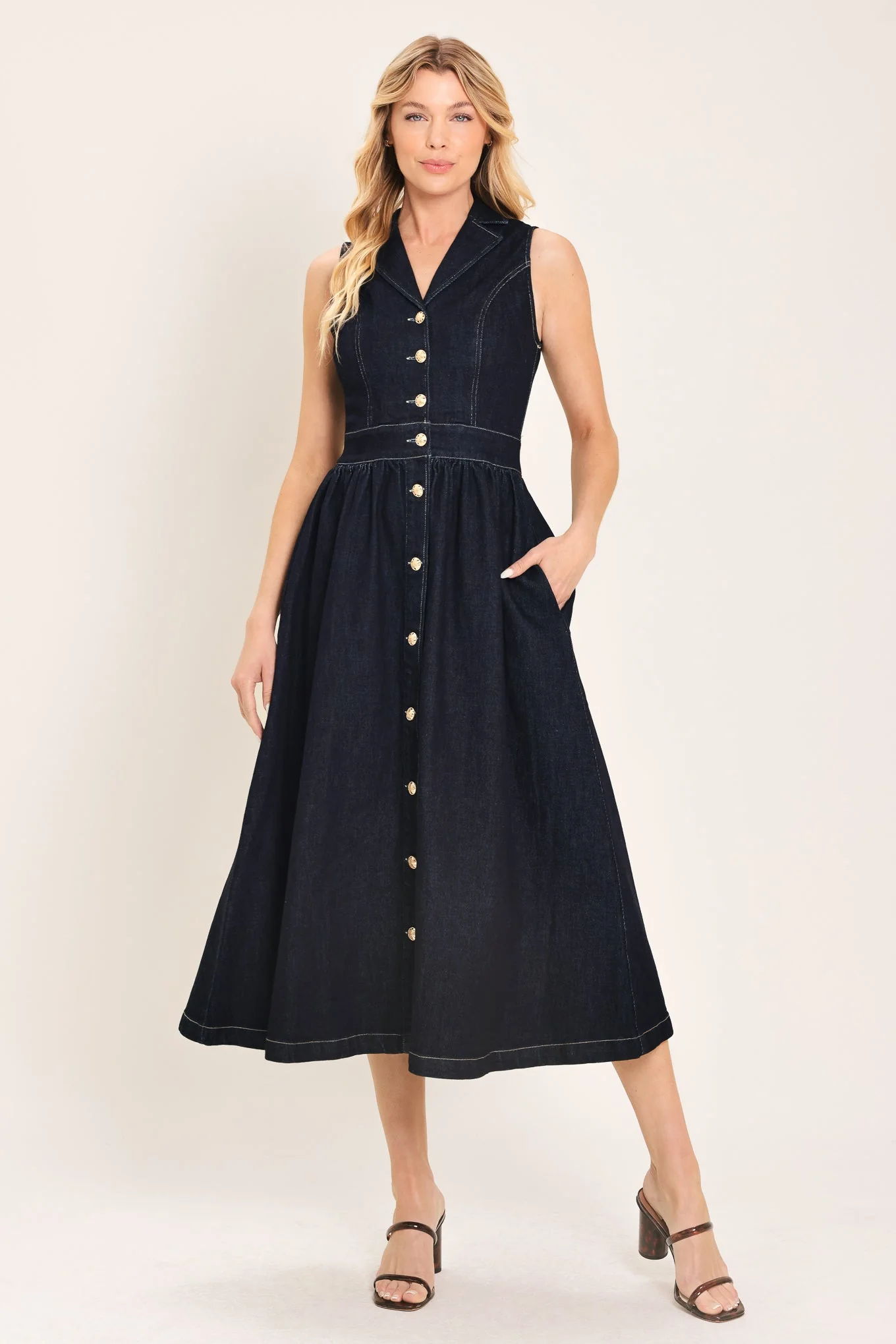 Carefully Designed Indigo Charm Denim Midi Dress Green