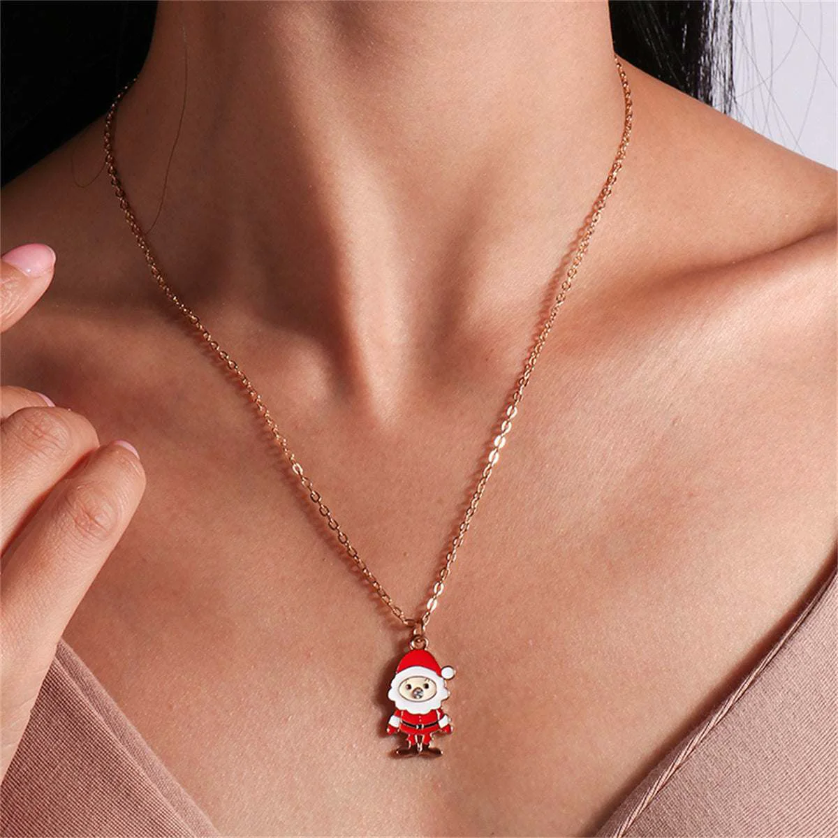 Smart Red Enamel Goldtone Cubic Zirconia-Accent Santa Pendant Necklace Verified