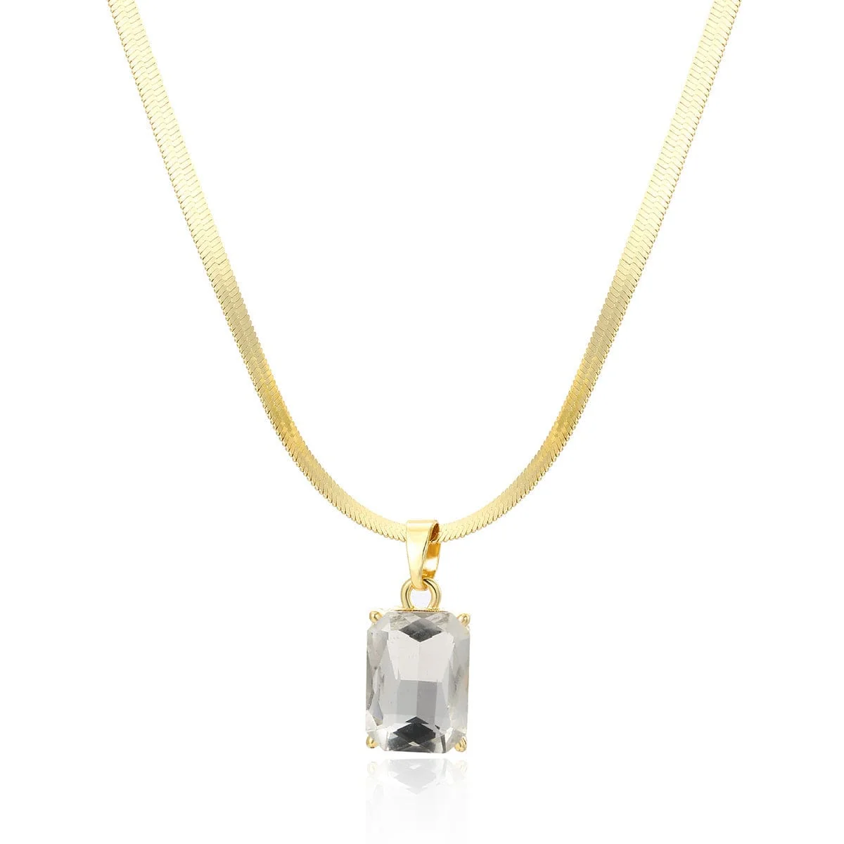 Carefully Designed Crystal Goldtone Herringbone Pendant Necklace Healthy