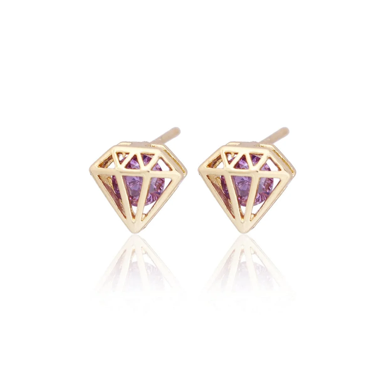Detailed Purple Cubic Zirconia Goldtone Stud Earrings Professional