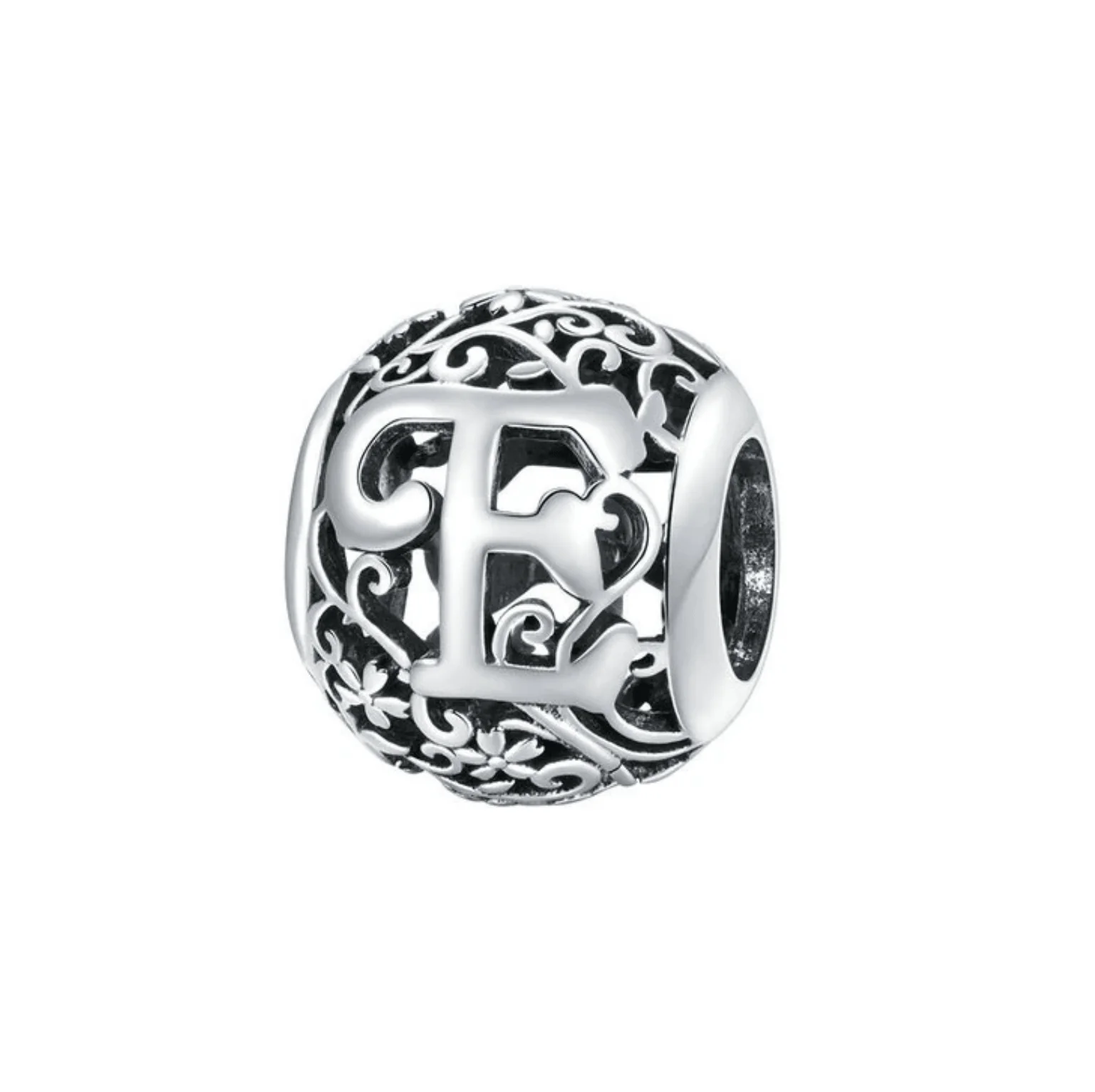 Luxury Sterling silver round alphabet charm - E Casual