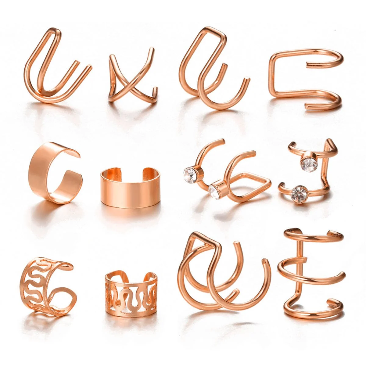 Trusted Cubic Zirconia Rose Goldtone Layered Ear Cuff Set Stylish