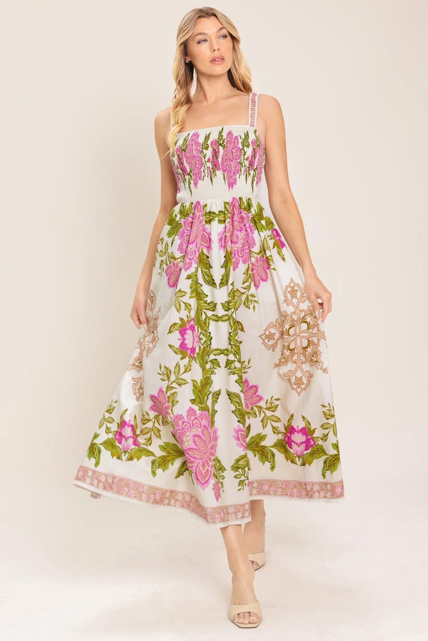 Refined Springtime in Paris Woven Midi Dress Superior
