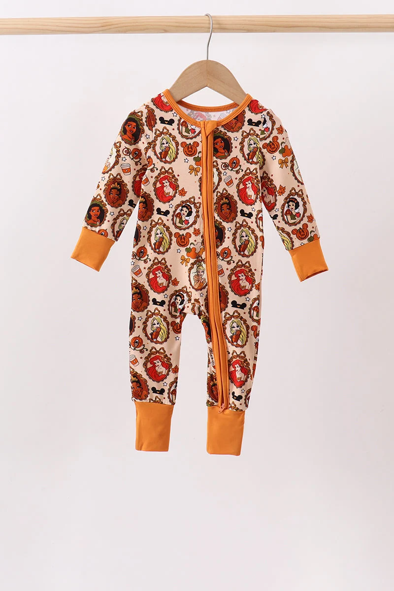 Elegant Orange princess bamboo zipper romper Responsible