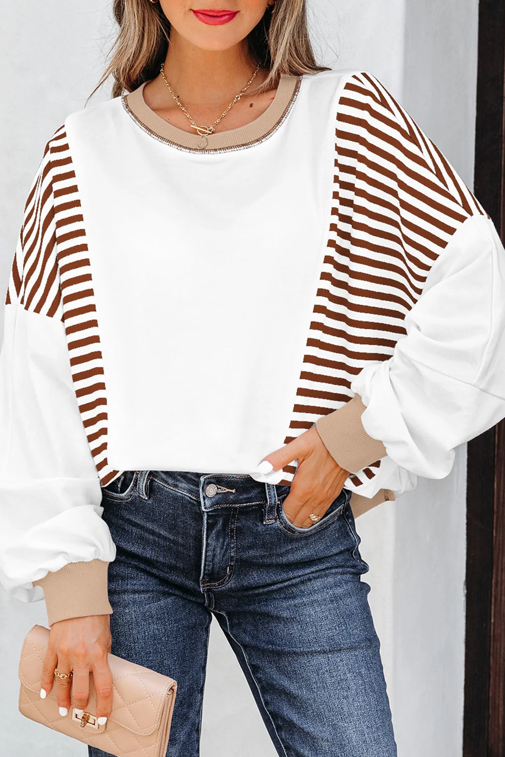 Contemporary Threaded Pear Zyla Contrast Stitching Oversize Sweatshirt Classic