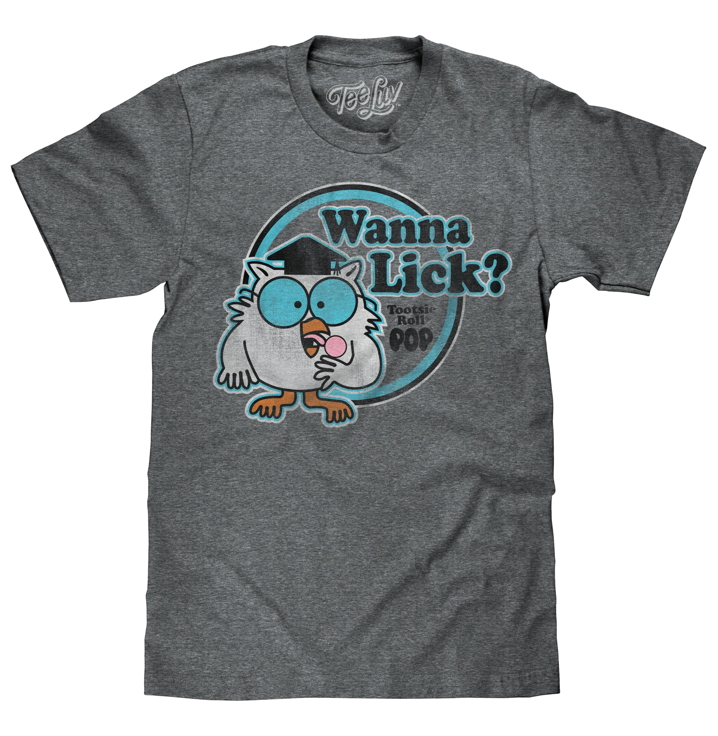 Environmentally Friendly Tootsie Roll Pop Mr. Owl Wanna Lick T-Shirt - Gray Top-Quality