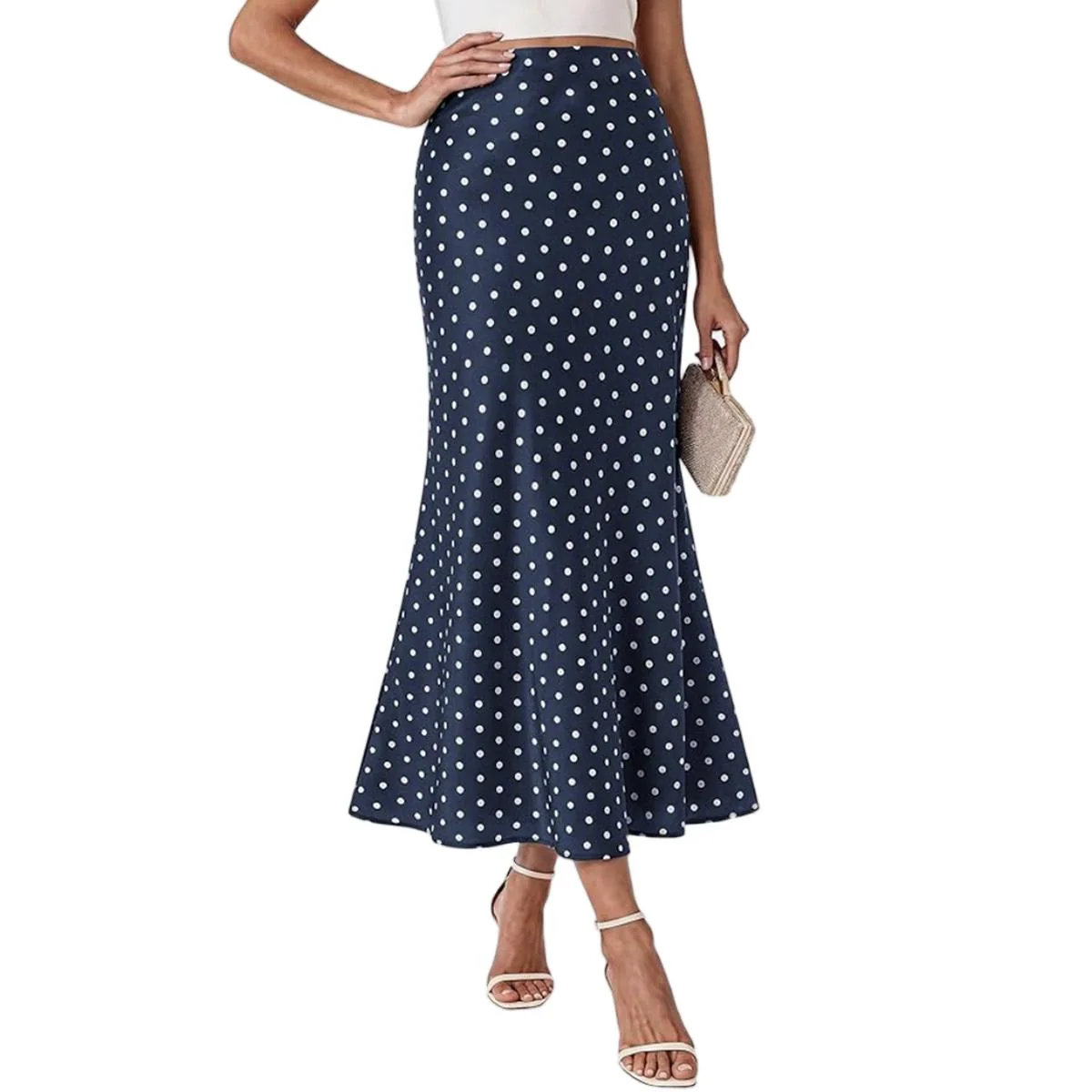 Proven Women's Polka Dot High Waist Mermaid Midi Skirt Superior