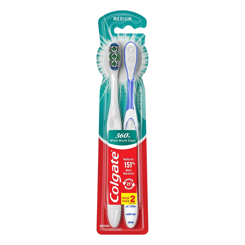 Lightweight Colgate Manual Toothbrush with Tongue and Cheek Cleaner Medium 2 Ct Contemporary