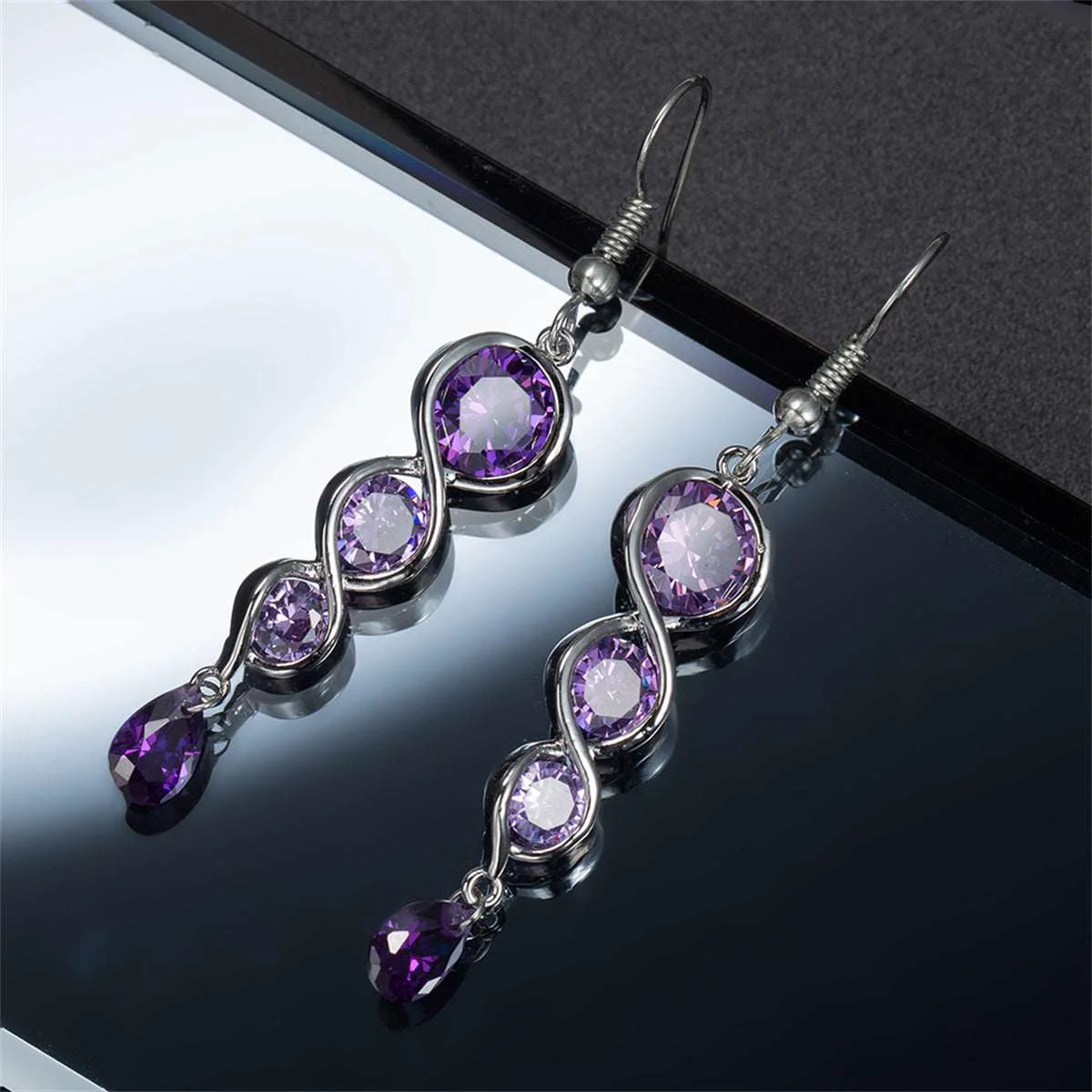 Superior Purple Crystal Silvertone Drop Earrings Next-Generation
