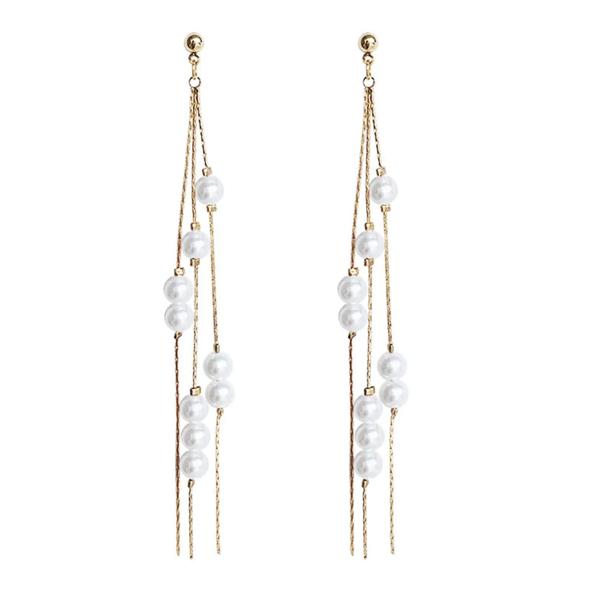 Trendy Pearl Goldtone Cluster Tassel Dangle Earrings Exclusive