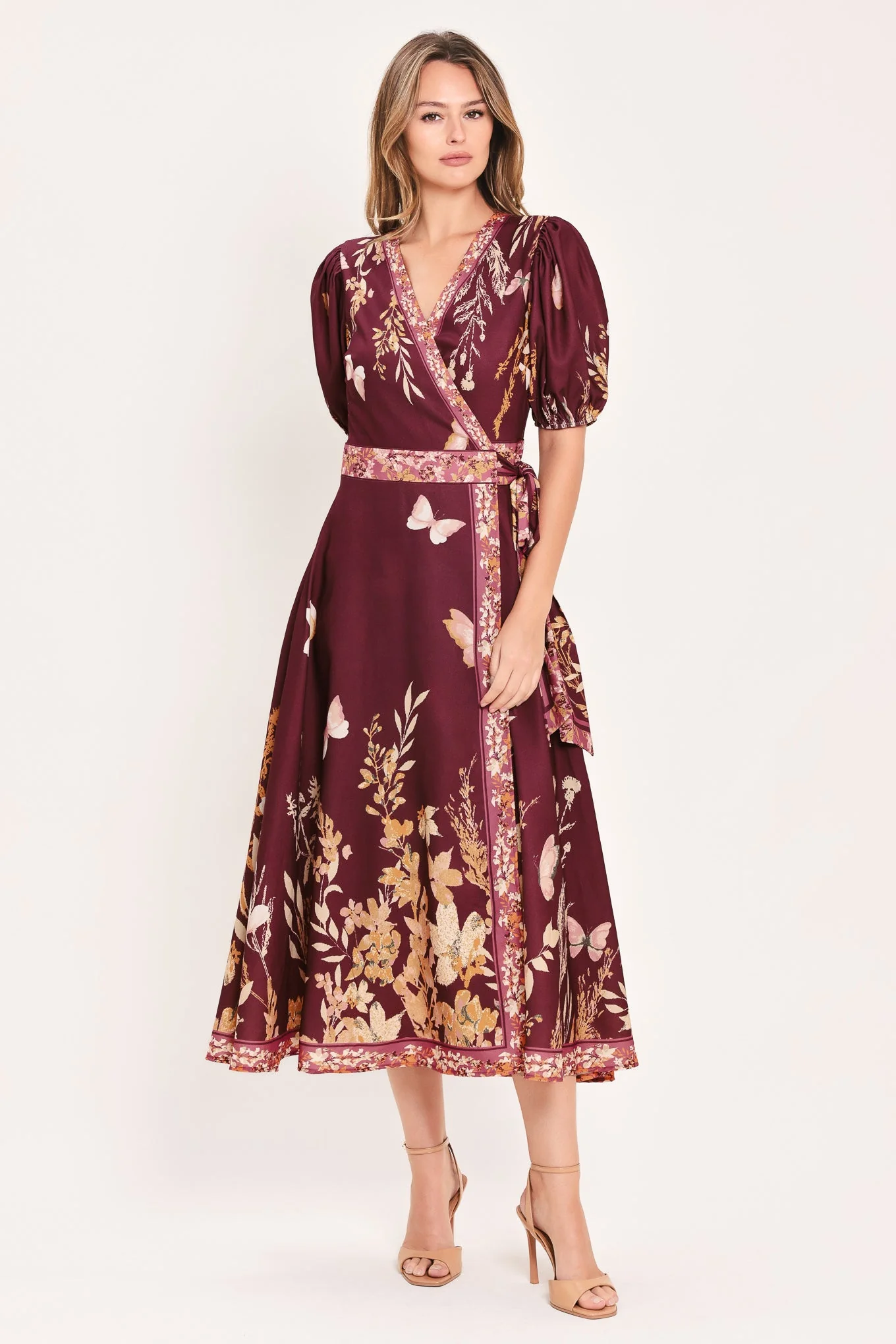 Recyclable Plum Garden Enchantment Woven Midi Dress Classic