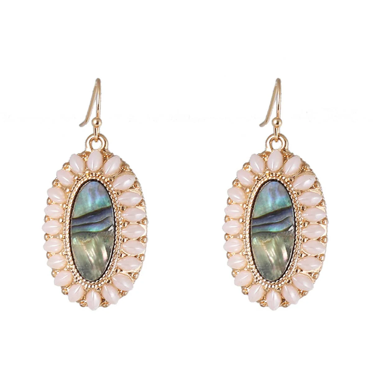 Casual Abalone Shell Resin Goldtone Oval Drop Earrings Premium
