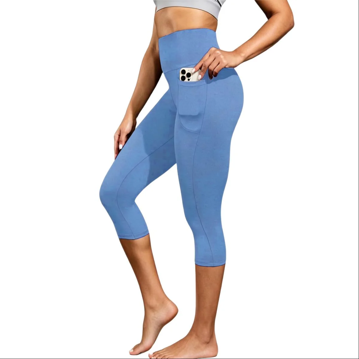Natural Women s High Waist Capri Leggings with Pockets Durable