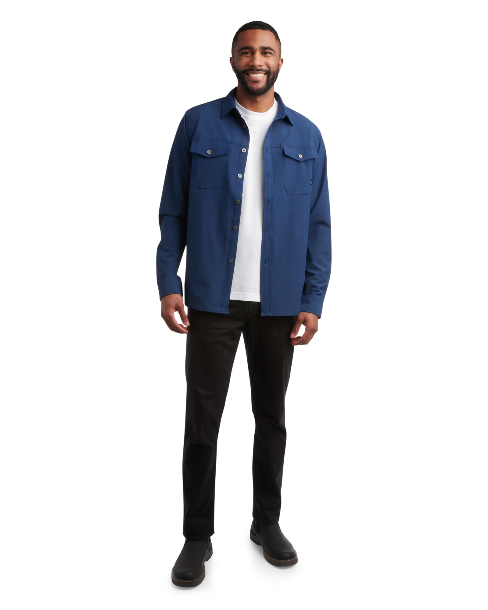 Exclusive Men's Melange Long Sleeve 2 Pocket Shirt - Estate Blue Reusable