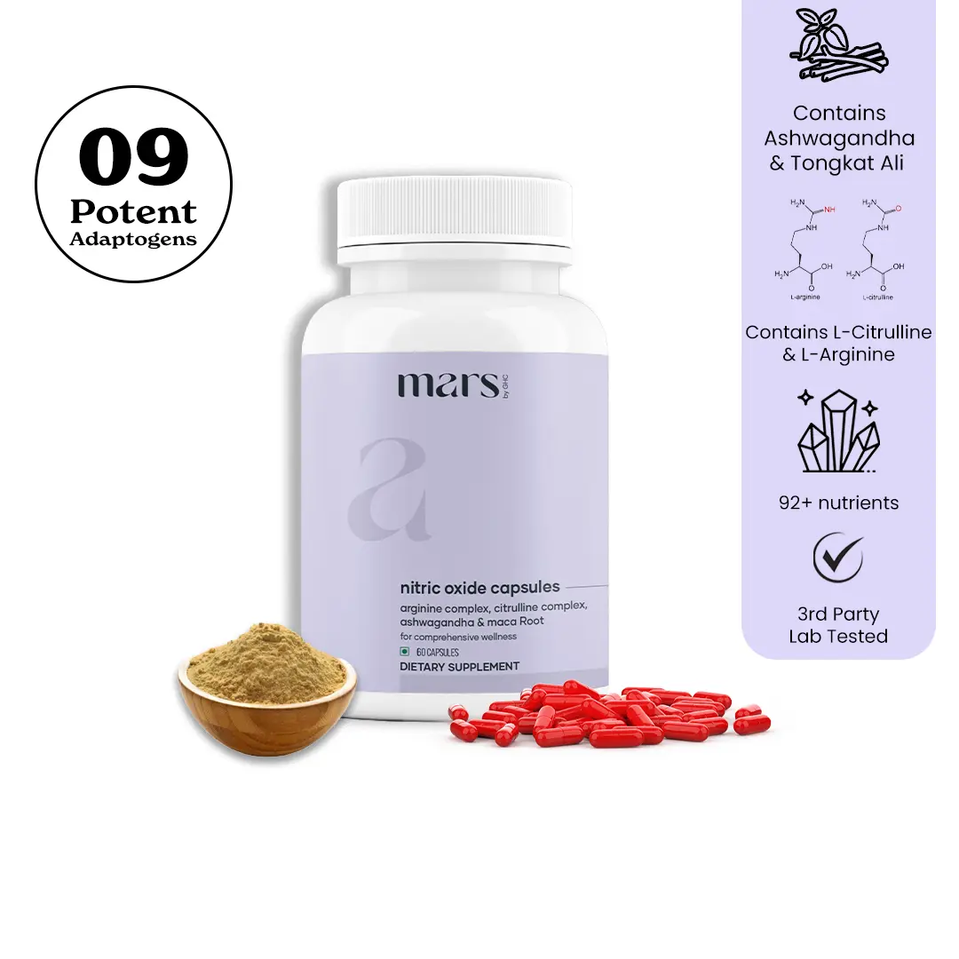Verified Mars Nitric Oxide Capsules with L-Arginine L-Citrulline Adaptogens – Circulation Endurance Recovery Support 60N Solid