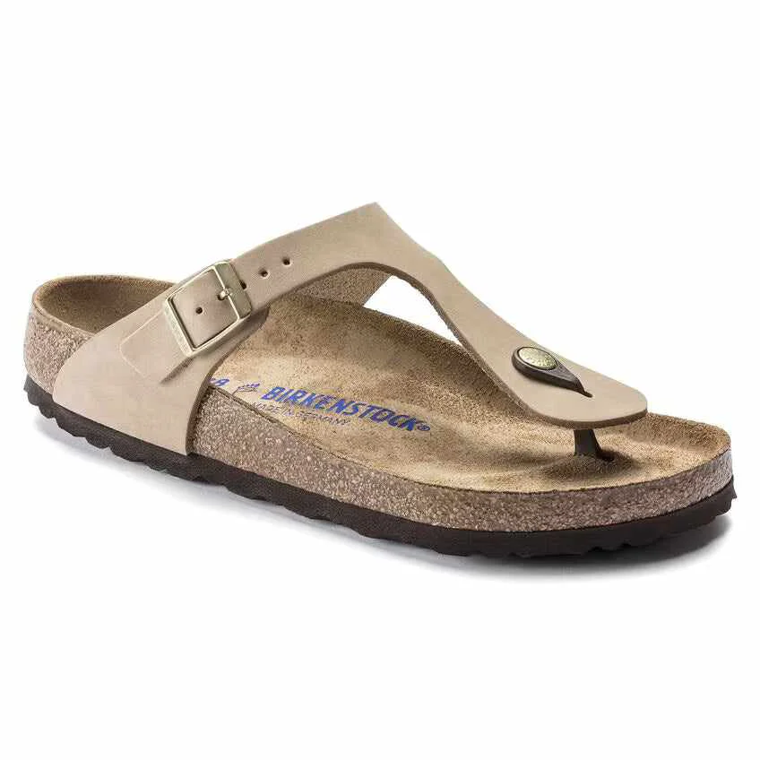 Solid Birkenstock Gizeh Soft Footbed Nubuck Leather Sandals Classic