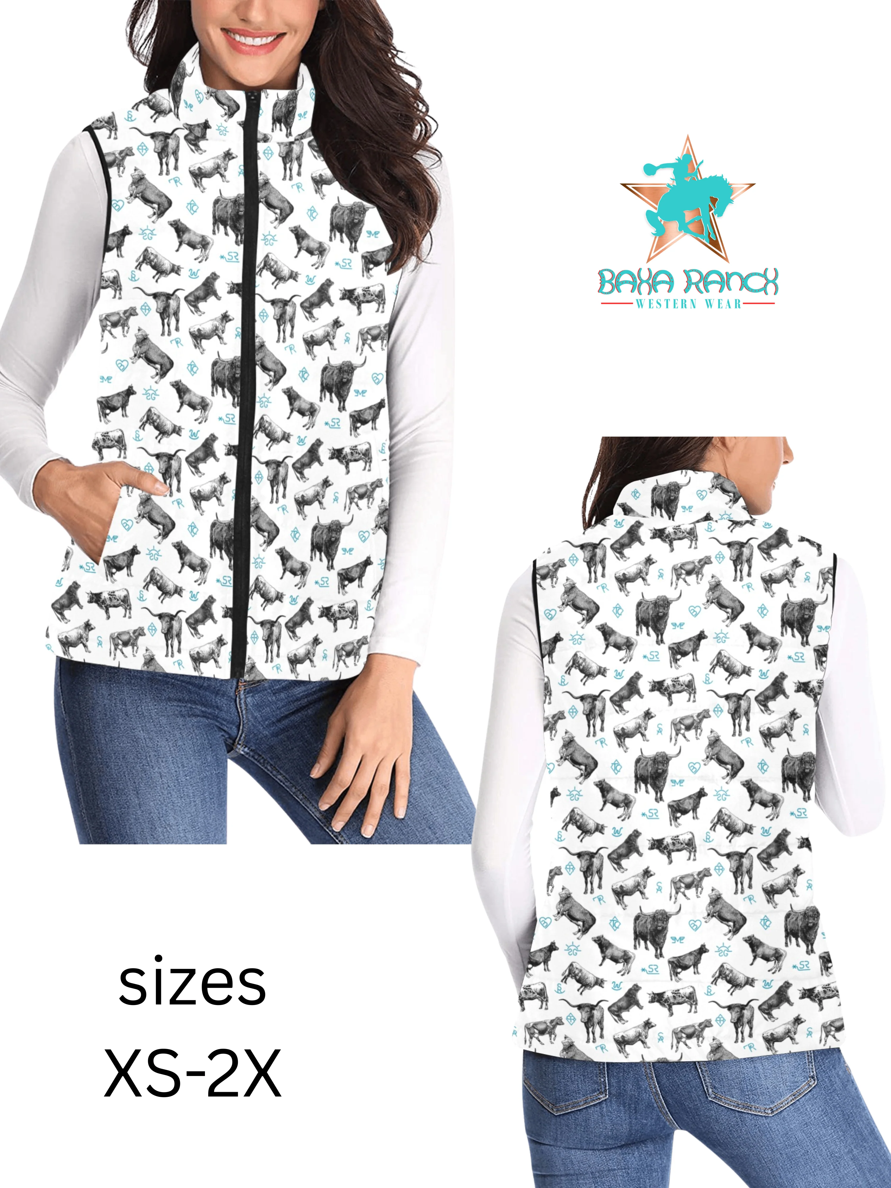 Efficient Baha Ranch Cattle and Brands Women's Western Puffy Vest Exceptional