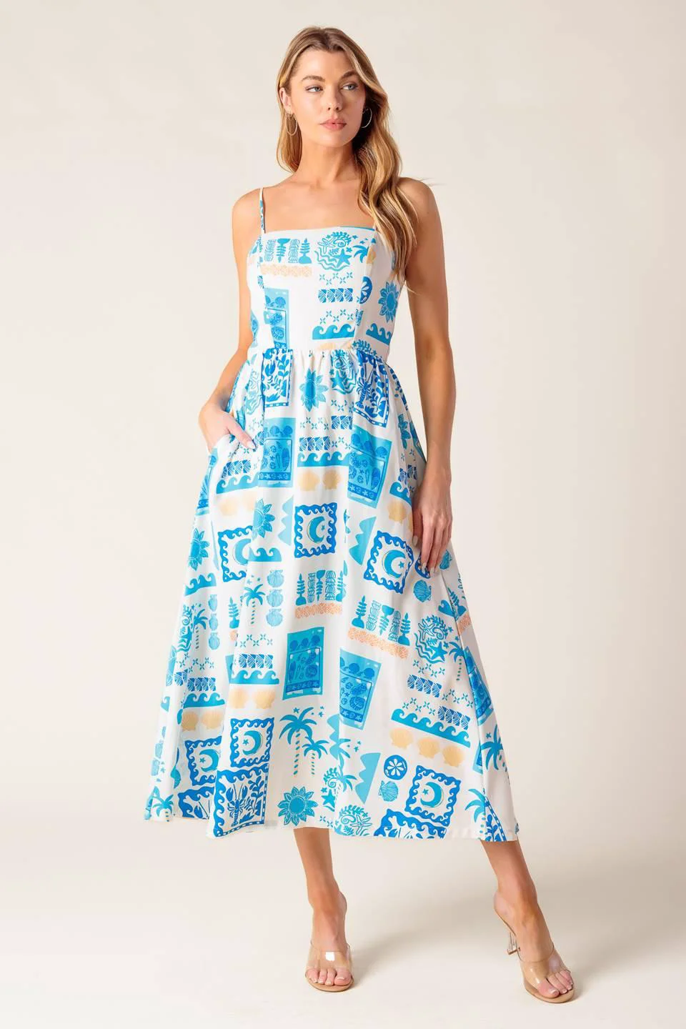 High-Grade Flower Girl Blue Woven Midi Dress Durable