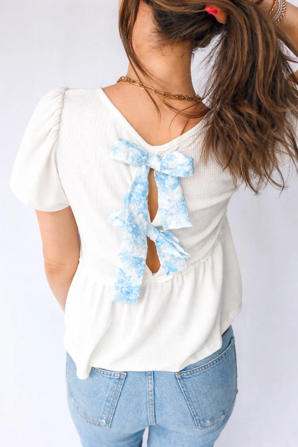 Casual Threaded Pear Lilliana Bubble Sleeve Peplum Top Responsible