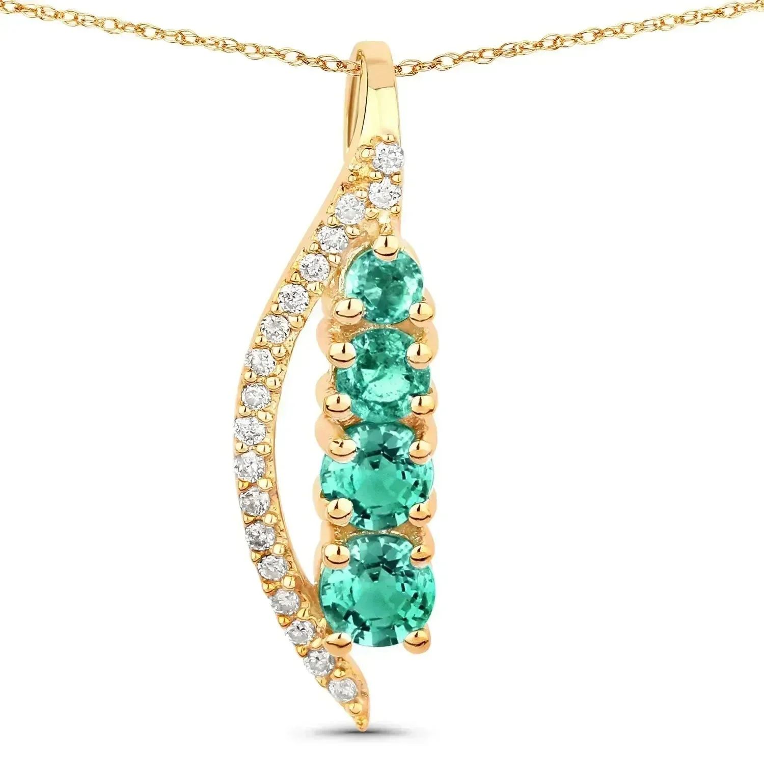 Advanced 14K Yellow Gold Emerald Necklace With Diamond Solid
