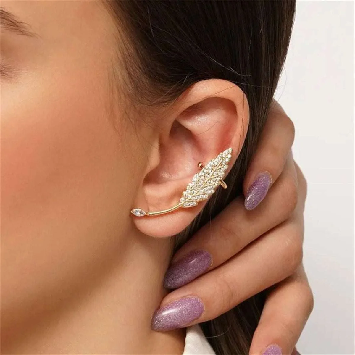 Elegant Clear Crystal Cubic Zirconia Leaf Ear Climber High-Quality