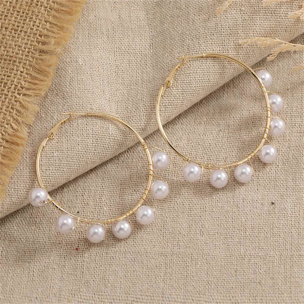 Artisan Pearl Goldtone Beaded Hoop Earrings Classic