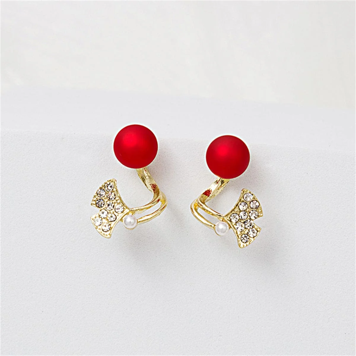 Long-Lasting Red Resin Cubic Zirconia Ginkgo Leaf Ear Jackets Excellent