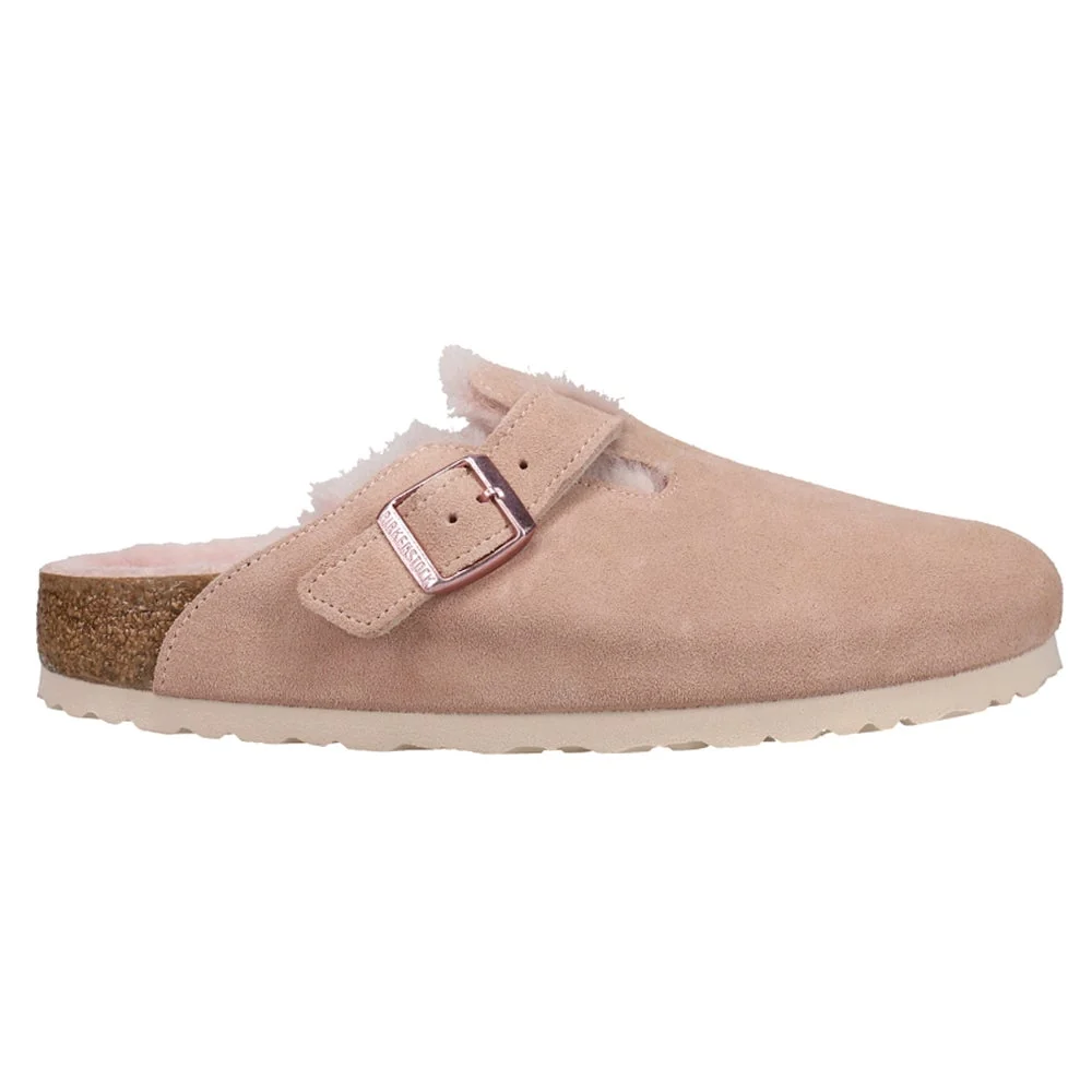 Certified Birkenstock Unisex Boston Shearling Suede Leather Light Rose Relaxed
