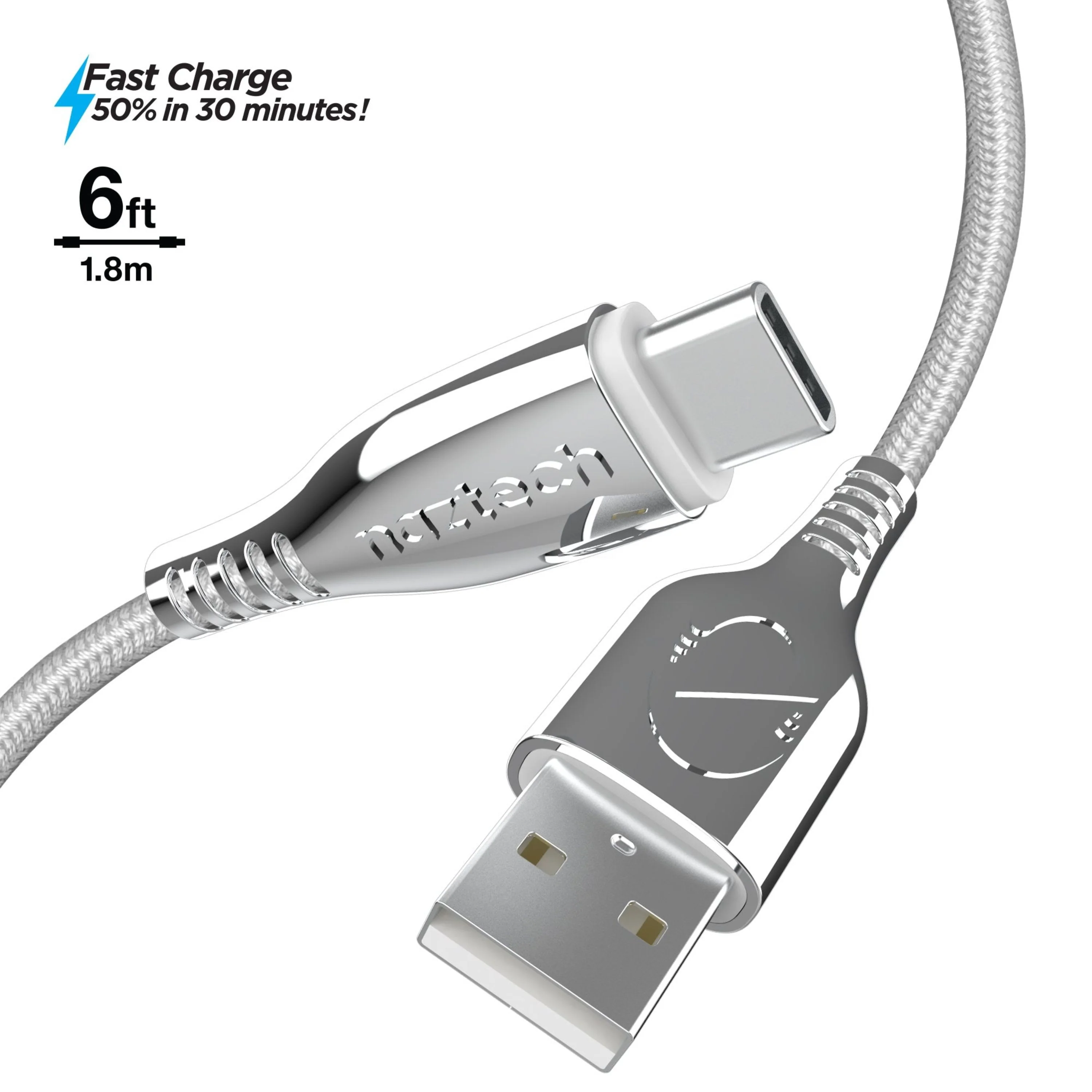 Dependable Naztech Titanium USB to USB-C Braided Cable 6ft Verified