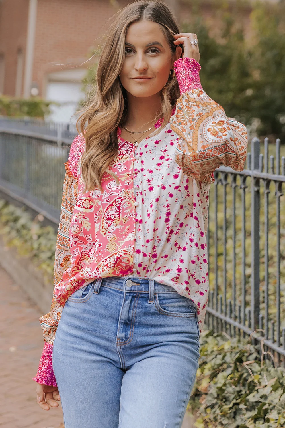 Verified Threaded Pear Adalee Printed Puff Sleeve Shirt Responsible