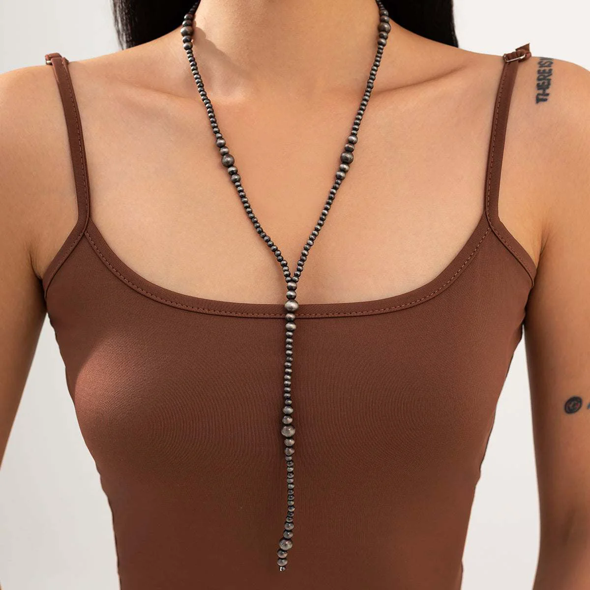 Versatile Dark Resin Silvertone Beaded Y-Necklace High-End