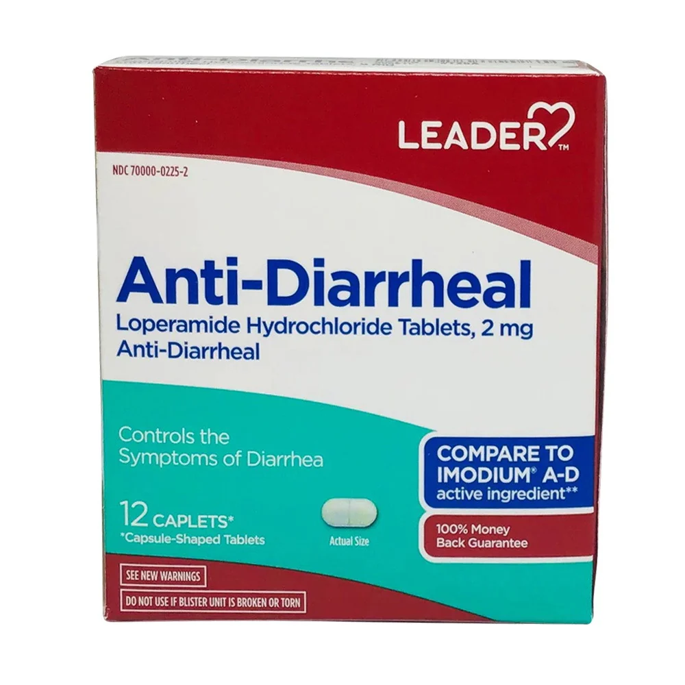Recyclable Leader Anti Diarrheal Loperamide Hcl 2 Mg Caplets 12 Ea Minimalist