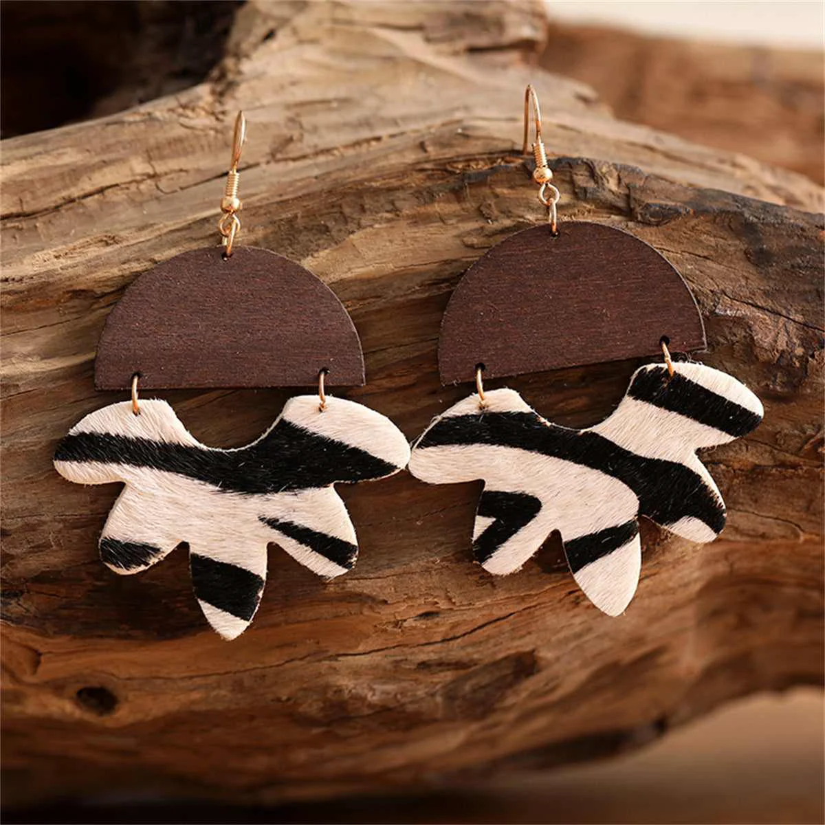 Detailed Brown White Zebra Floral Drop Earrings Responsible