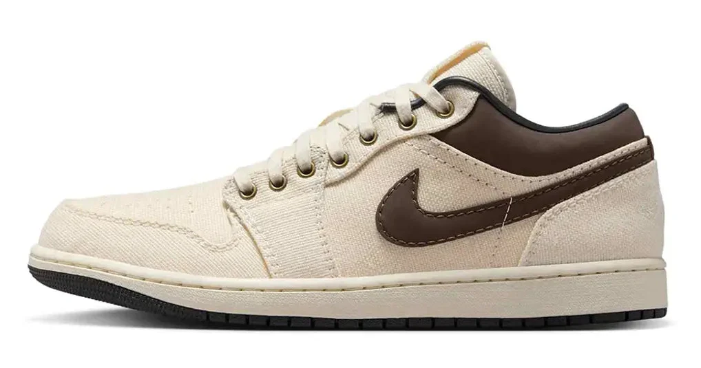 Optimized Air Jordan Men's Retro 1 Low Prm 'Pale Ivory Off Noir Baroque Brown' Sneakers Sophisticated
