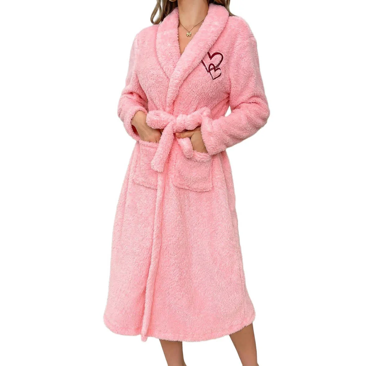 Contemporary Women's Plush Heart Embroidered Bathrobe Powerful
