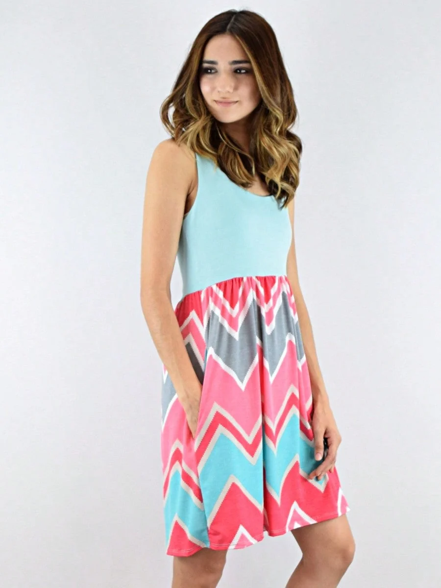Fine Boho Vintage Chevron Stripe Pink Yellow Navy Sleeveless Mini Poolside Cover Up Dress Small To 3 XL Plus Dependable