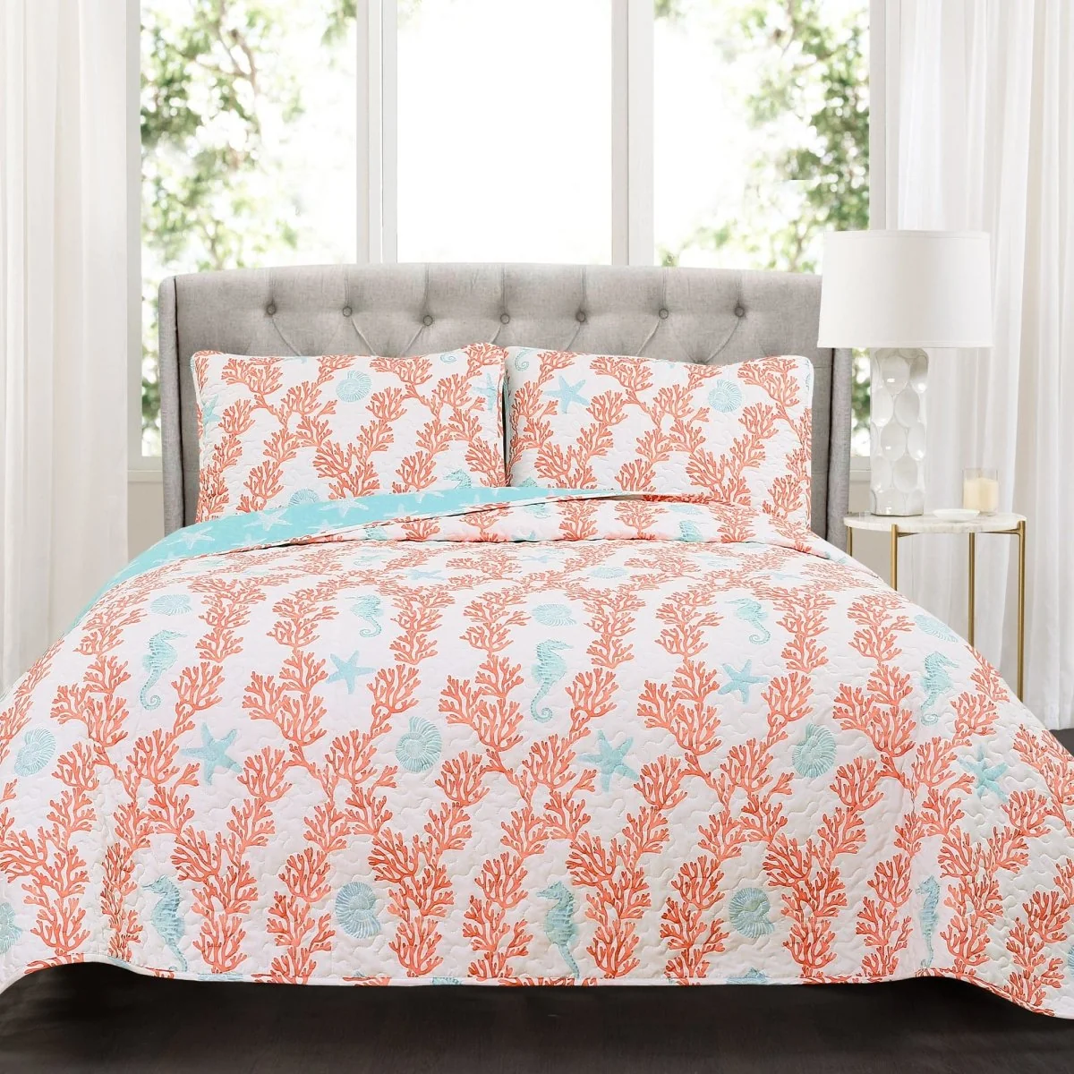 Fashionable Dina Coral Quilt 3 Piece Set Refined
