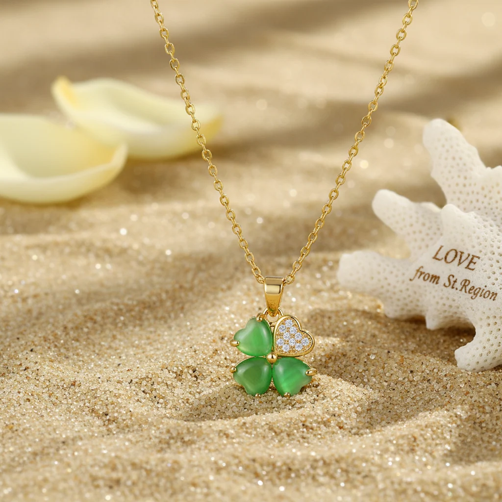 Carefully Designed Green Quartz Cubic Zirconia Clover Pendant Necklace Responsible