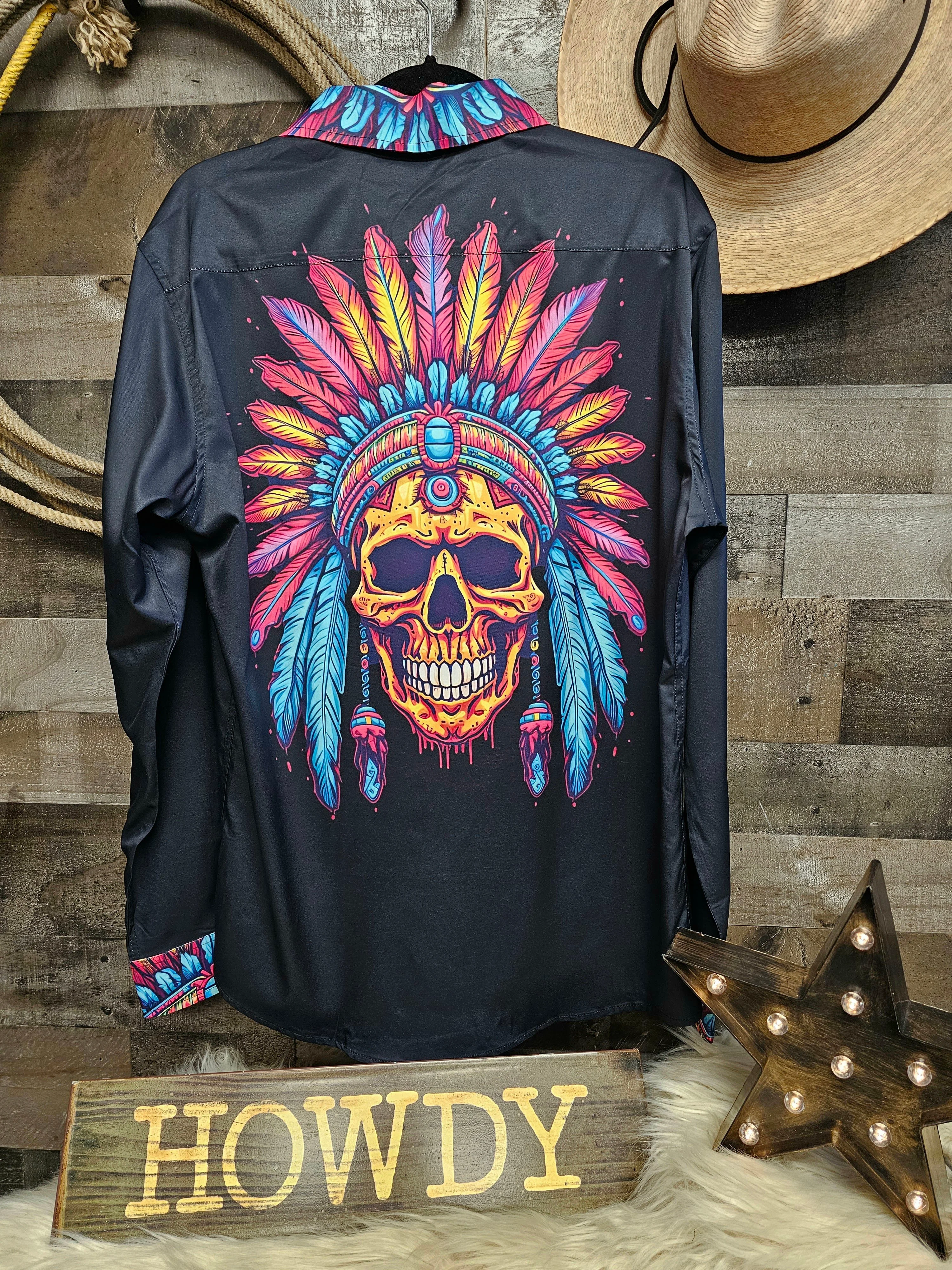 Responsible Indian Skull Unisex Western Button Up Shirt Refined