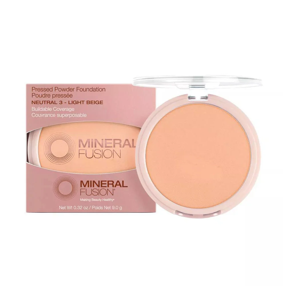 Long-Lasting Mineral Fusion Pressed Powder Foundation Neutral 3 Light Beige 0.32 Oz Breathable