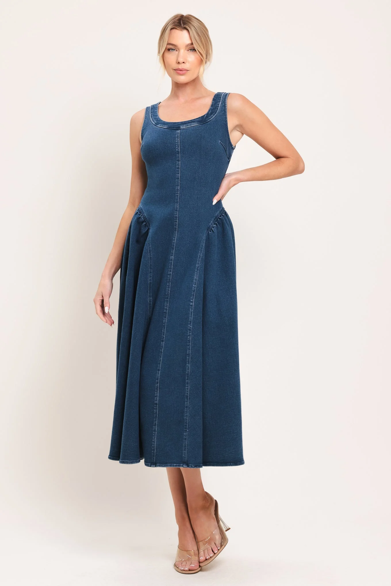 Elegant Classic Indigo Denim Midi Dress Prestigious