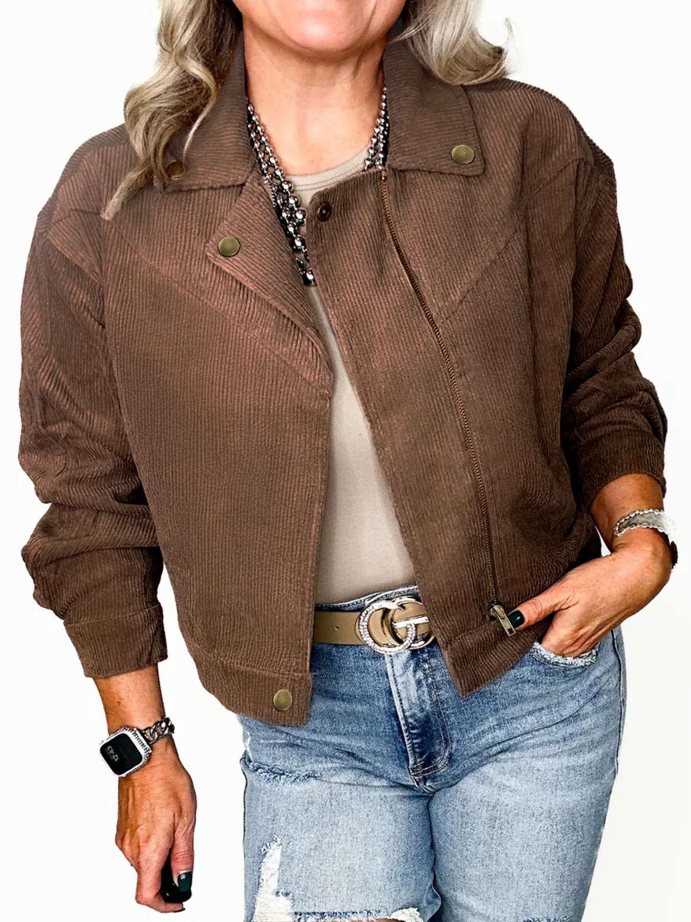 Healthy Corduroy Cropped Bomber Jacket High-Grade