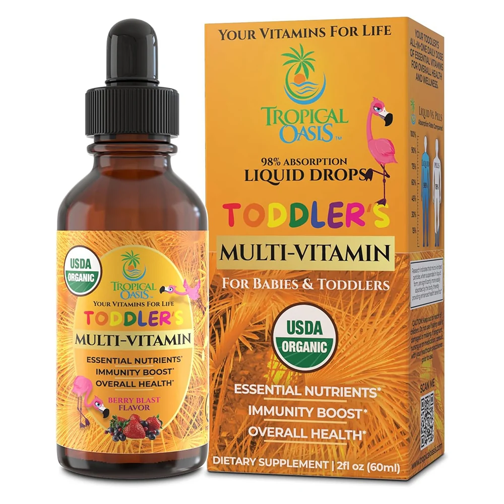 Expertly Made Tropical Oasis Organic Liquid Multivitamin Drops Iron for Toddlers Supports Immune System 2Oz 60ml Original