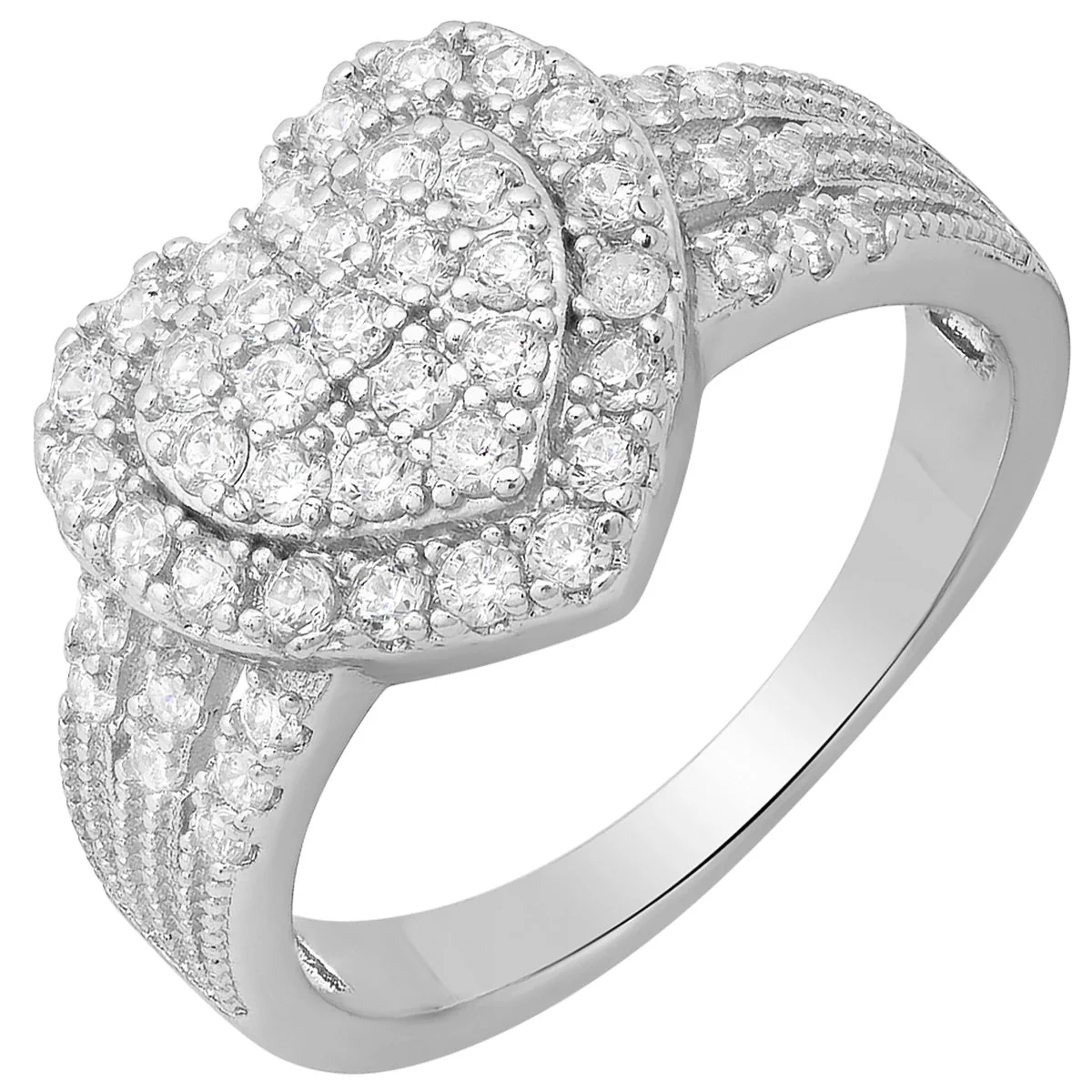 Unique 18K White Gold Plated Brass And Simulated Diamonds Heart Shape Ring Specialty