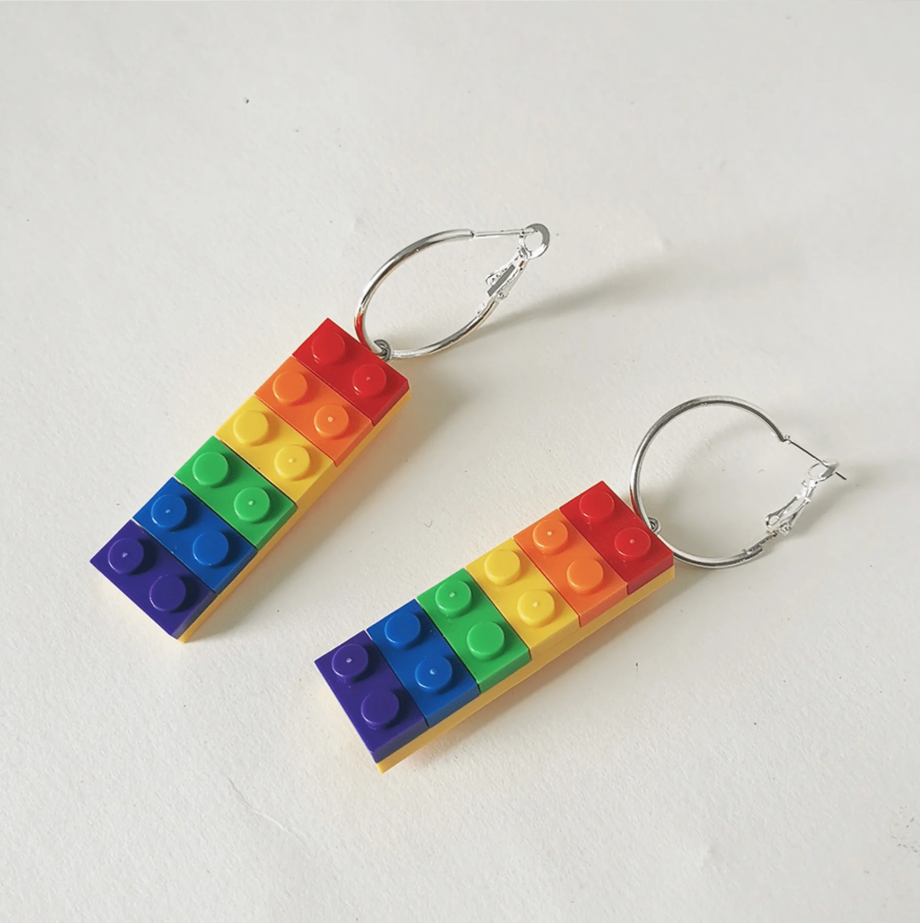 Trendy Silvertone Multicolour Block Drop Earrings Next-Generation