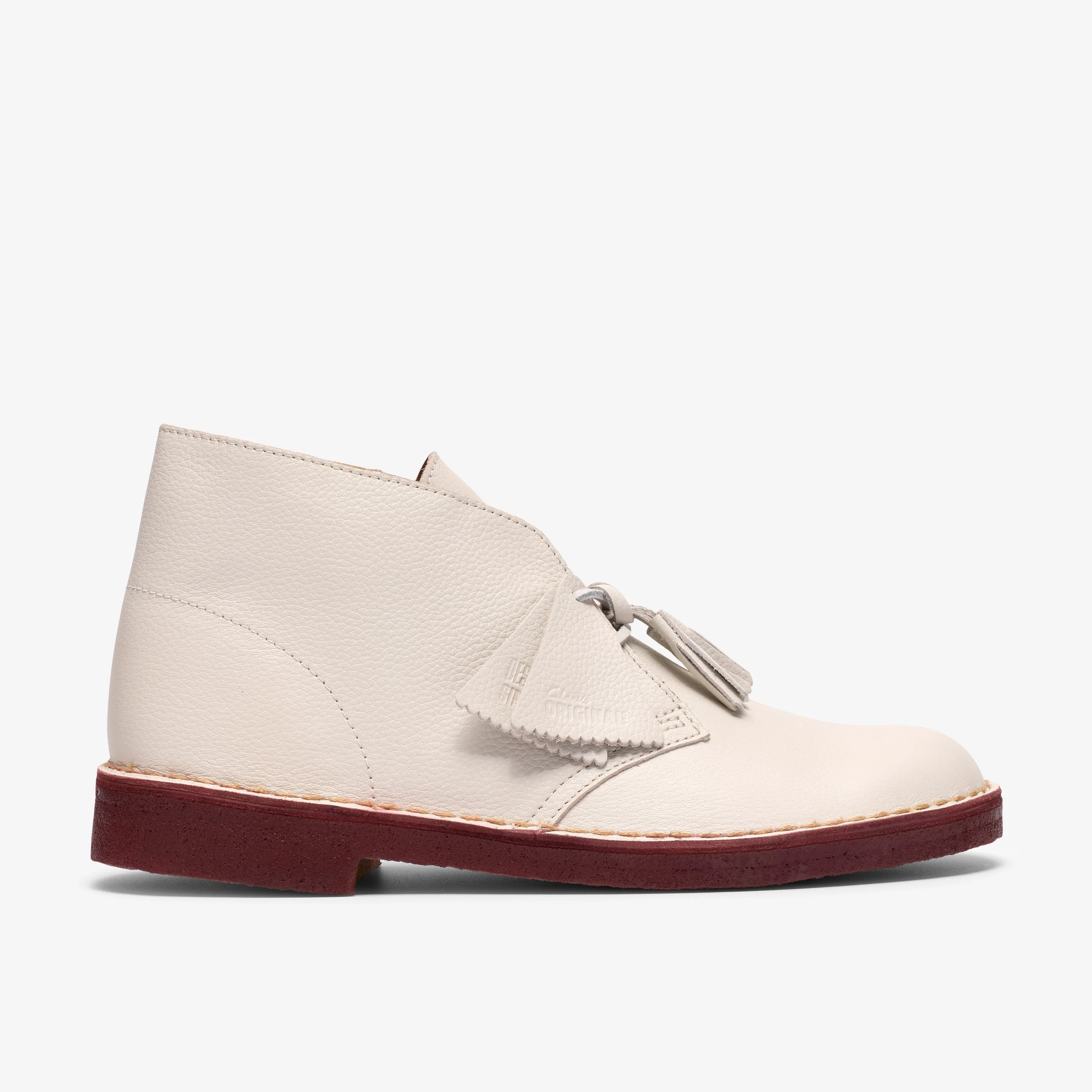 Flexible Clarks Mens Desert Boot - White Leather Minimalist