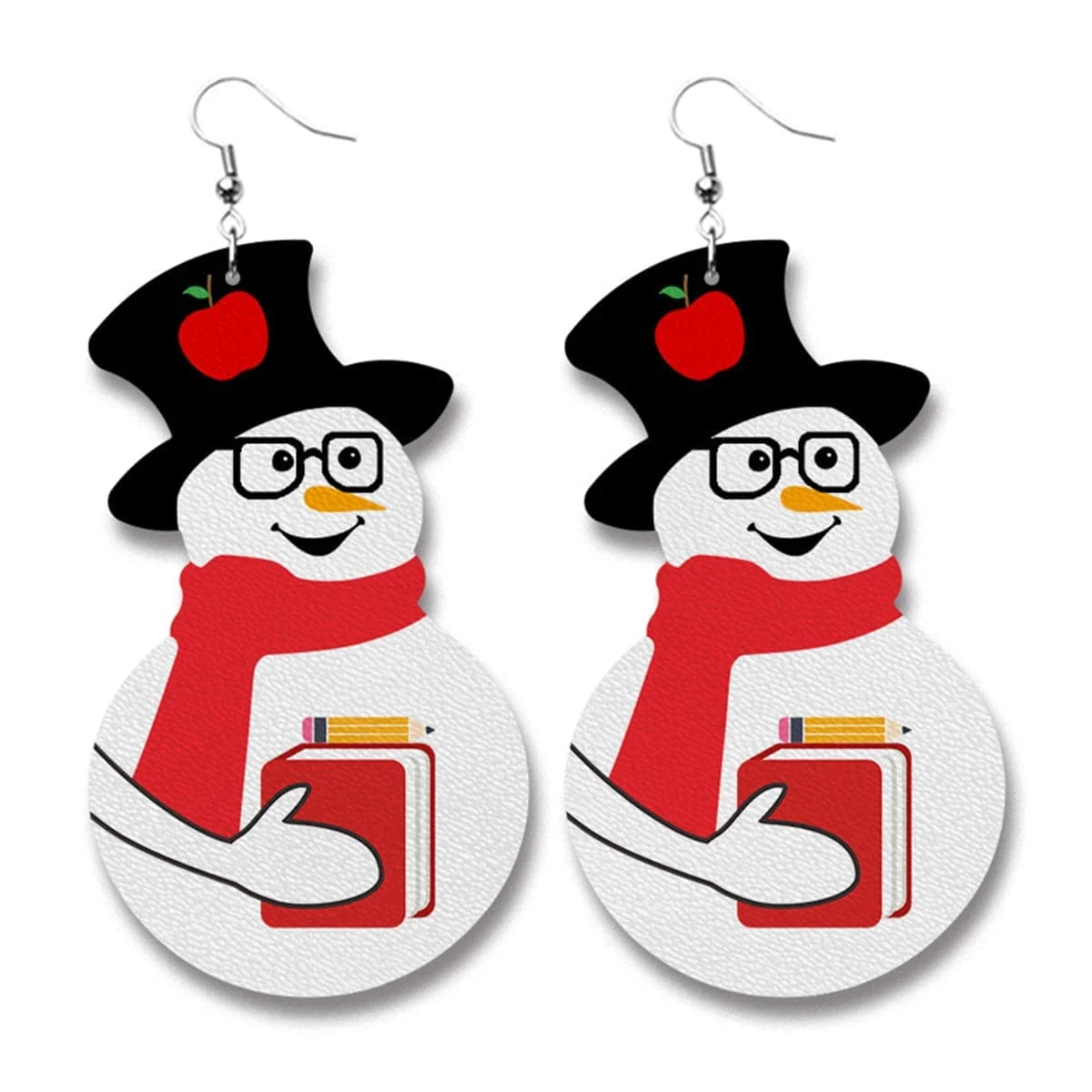 Unique White Silvertone Snowman Student Drop Earrings Smart